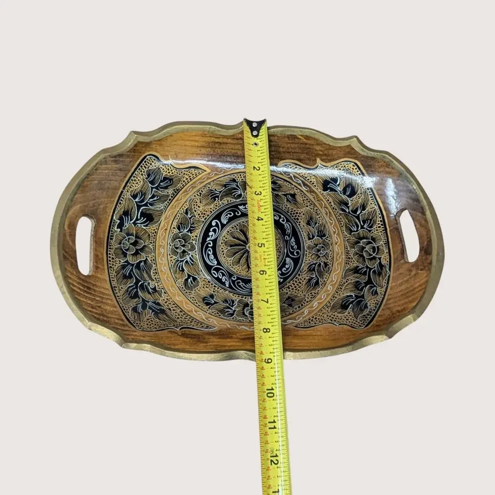 Vintage Artisan Hand-Painted Wooden Serving Tray